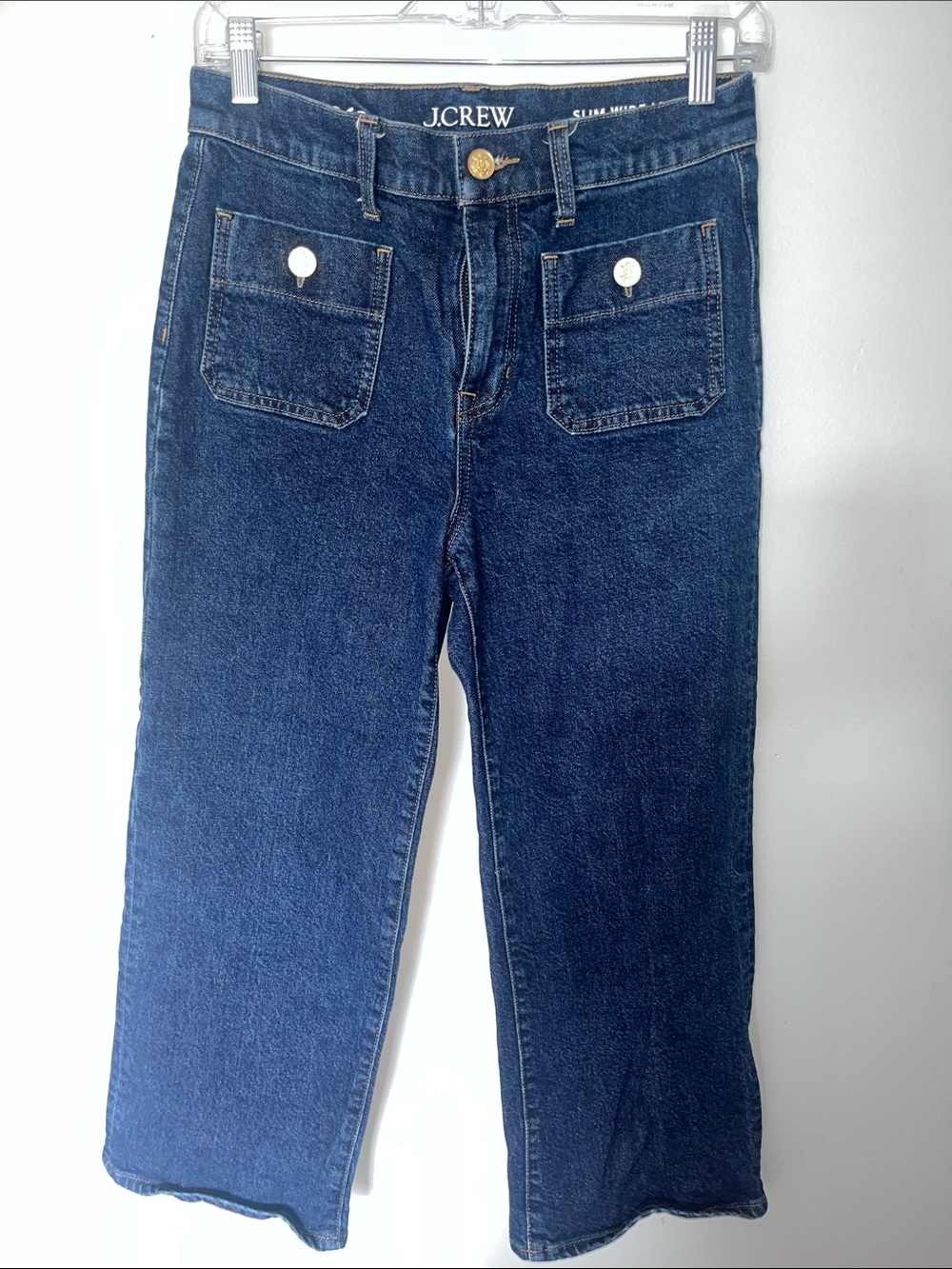J. Crew Dark Blue Straight-Leg Jeans with Front Patch Pockets